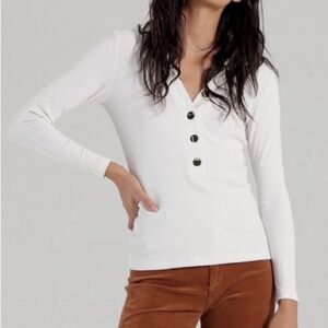 NEW ASKK NY Long Sleeve Rib Tee in White